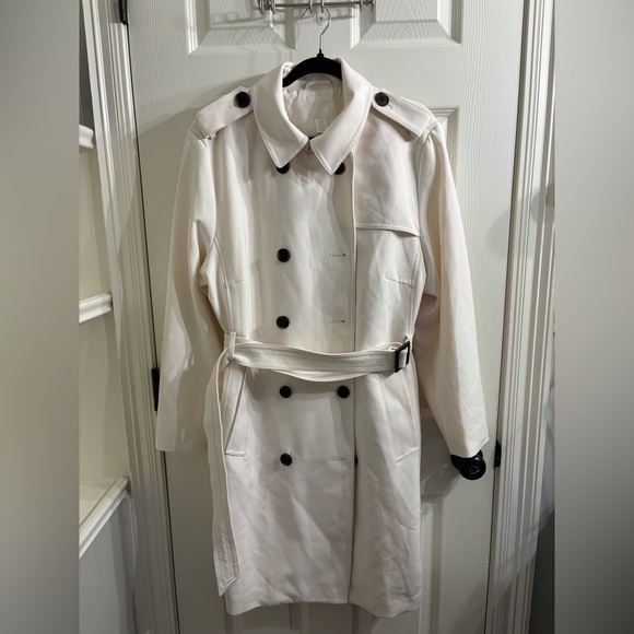 H&M Jackets & Blazers - H&M White Trench Coat with Black Buttons